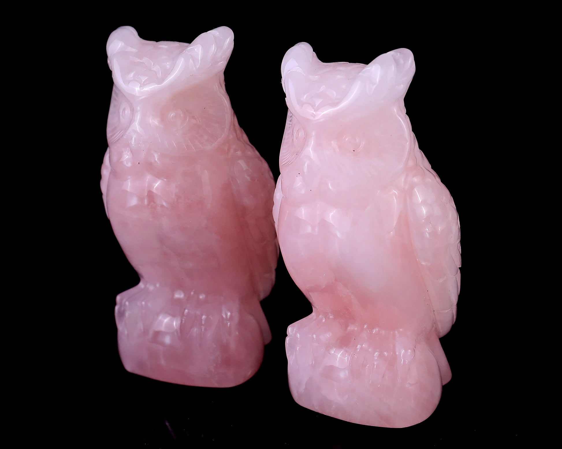 3.1" Rose Quartz Hand Carved Crystal Owl Sculpture Crystallumi