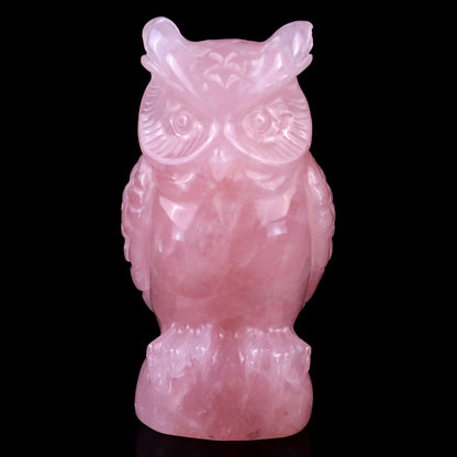 3.1" Rose Quartz Hand Carved Crystal Owl Sculpture Crystallumi