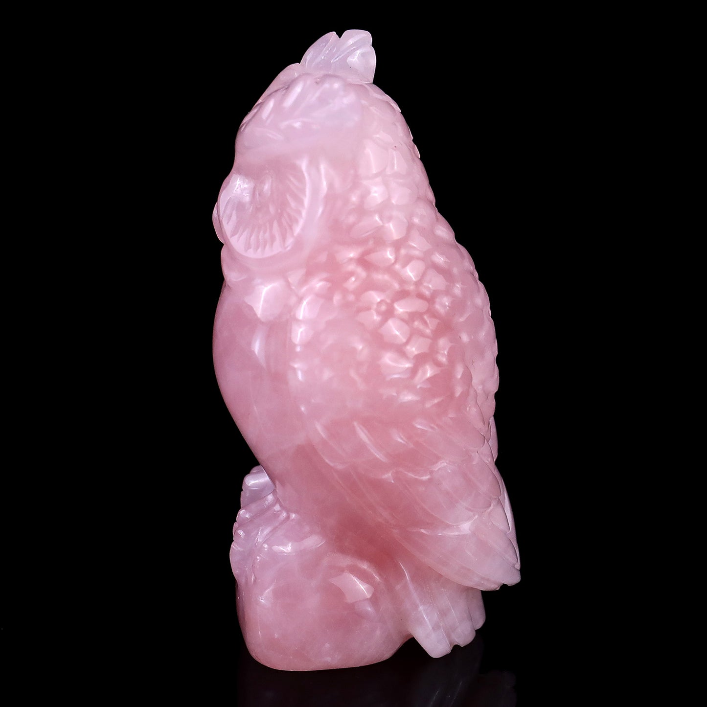 3.1" Rose Quartz Hand Carved Crystal Owl Sculpture Crystallumi