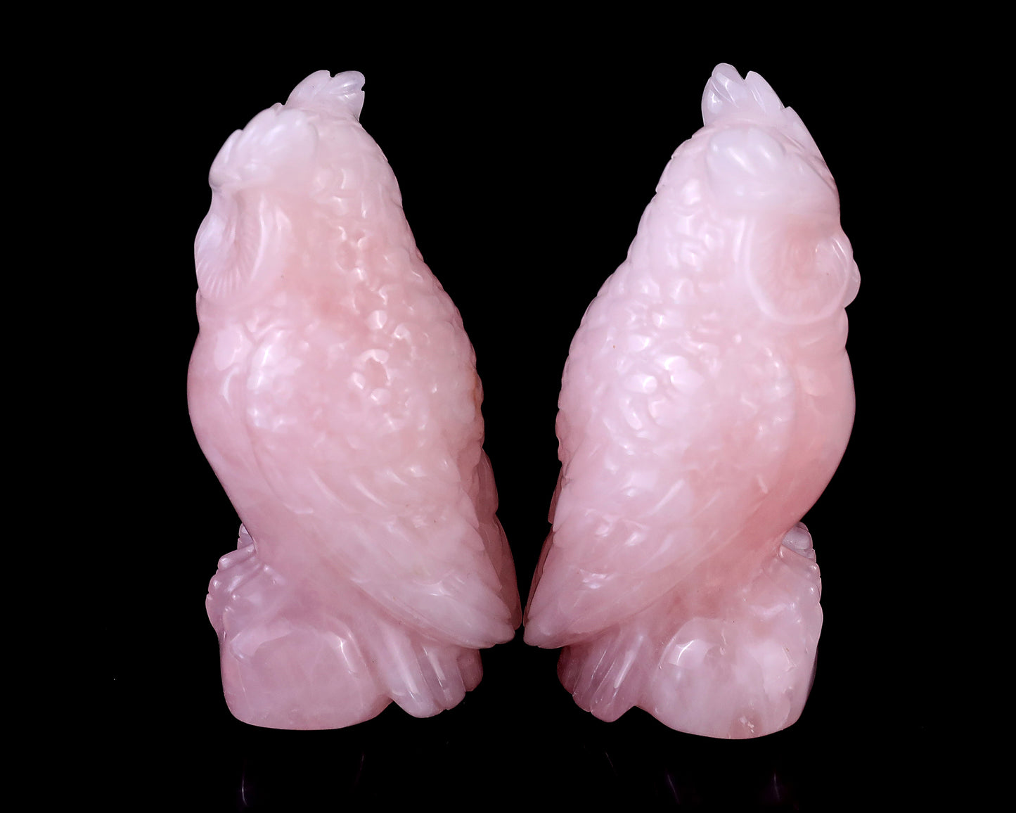 3.1" Rose Quartz Hand Carved Crystal Owl Sculpture Crystallumi