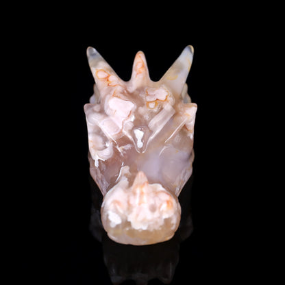 3.1" Sakura Agate Hand Carved Crystal Dragon Skull Sculpture Crystallumi