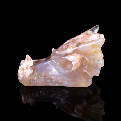 3.1" Sakura Agate Hand Carved Crystal Dragon Skull Sculpture Crystallumi