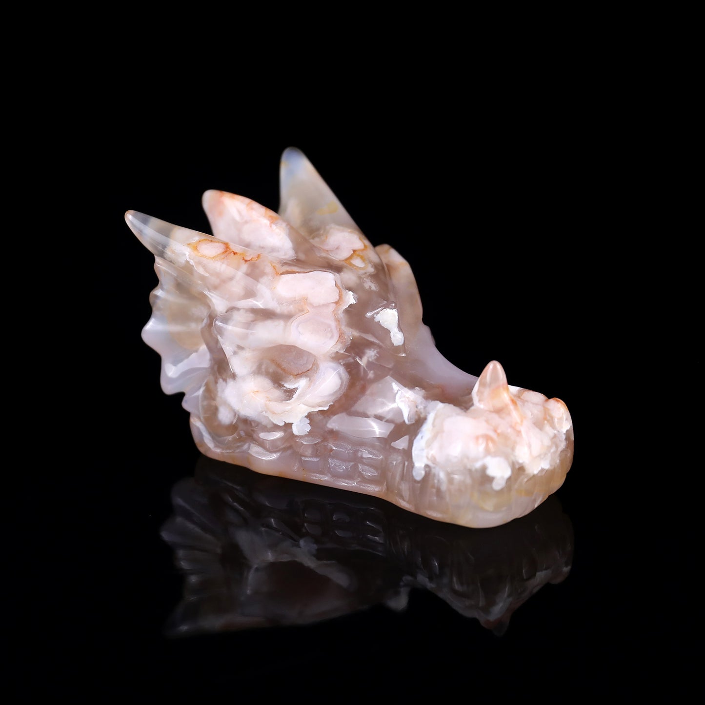 3.1" Sakura Agate Hand Carved Crystal Dragon Skull Sculpture Crystallumi