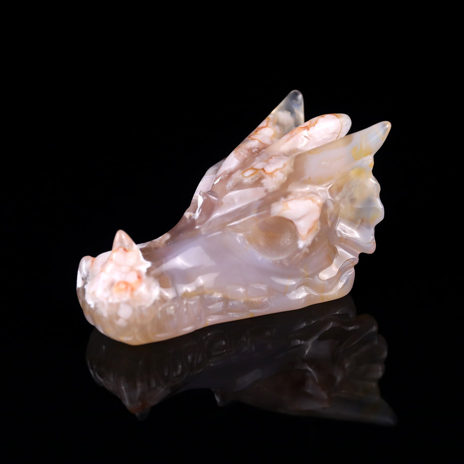 3.1" Sakura Agate Hand Carved Crystal Dragon Skull Sculpture Crystallumi