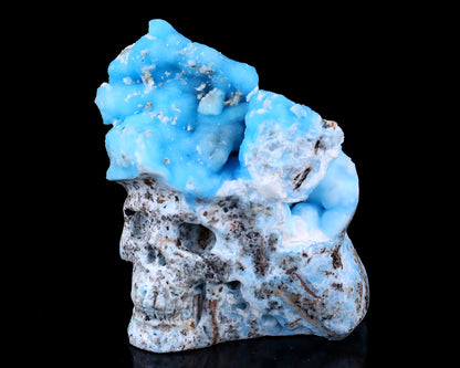 3.2" Blue Aragonite Hand Carved Mineral Specimen Skull Sculpture Crystallumi