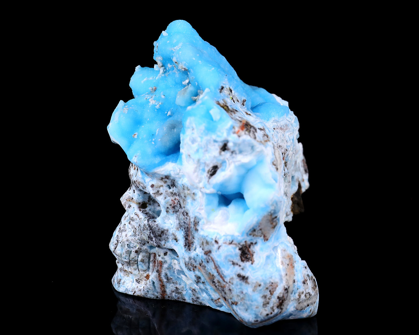 3.2" Blue Aragonite Hand Carved Mineral Specimen Skull Sculpture Crystallumi