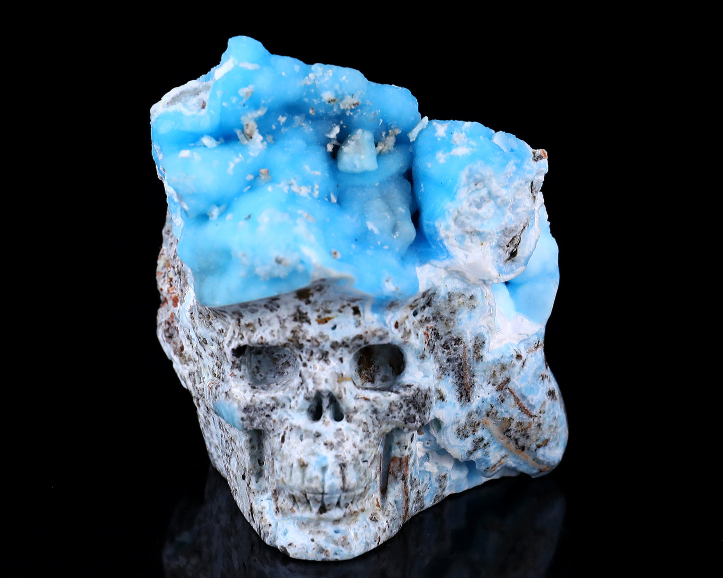 3.2" Blue Aragonite Hand Carved Mineral Specimen Skull Sculpture Crystallumi