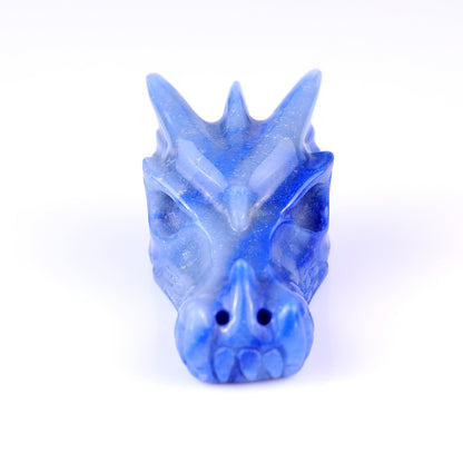 3.2" Blue Aventurine Hand Carved Crystal Dragon Skull Sculpture Crystallumi