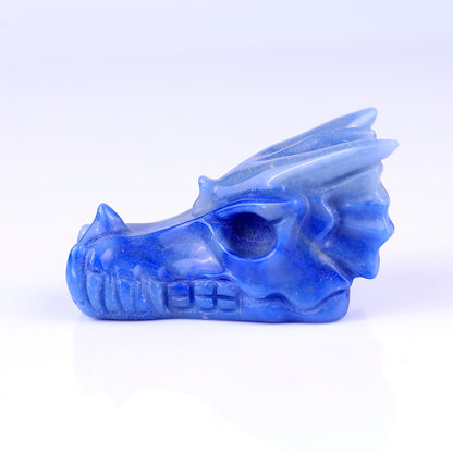 3.2" Blue Aventurine Hand Carved Crystal Dragon Skull Sculpture Crystallumi