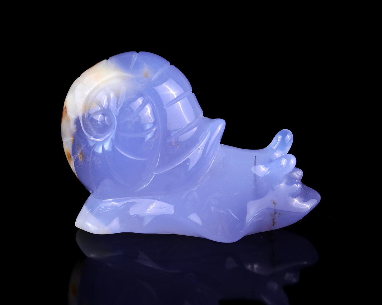 3.2" Blue Chalcedony Hand Carved Crystal Snail Sculpture Crystallumi