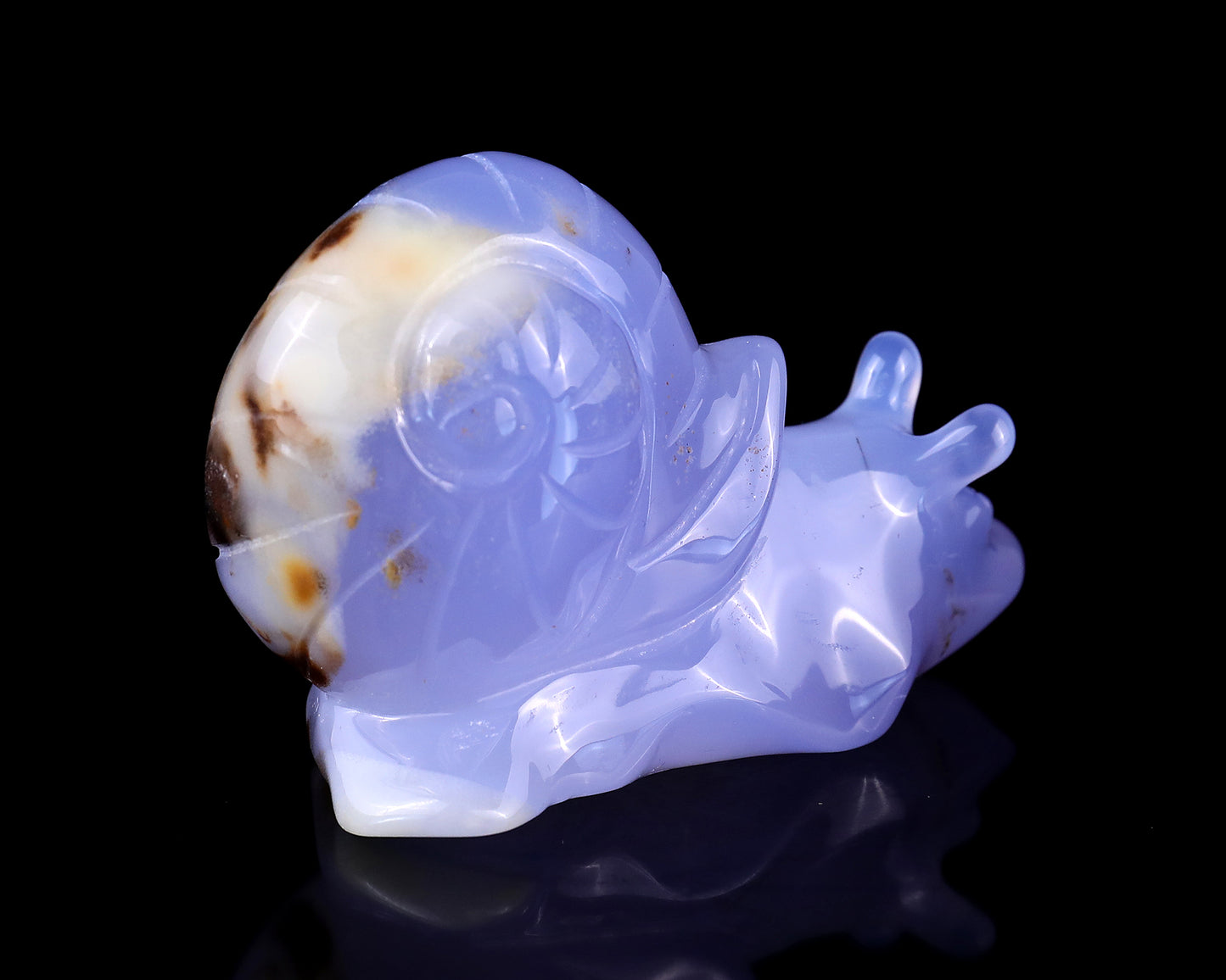 3.2" Blue Chalcedony Hand Carved Crystal Snail Sculpture Crystallumi