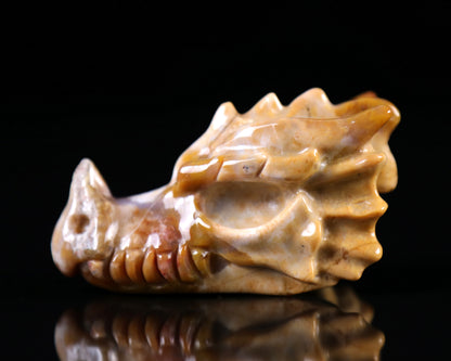 3.2" Chalcedony Hand Carved Crystal Dragon Skull Sculpture Crystallumi