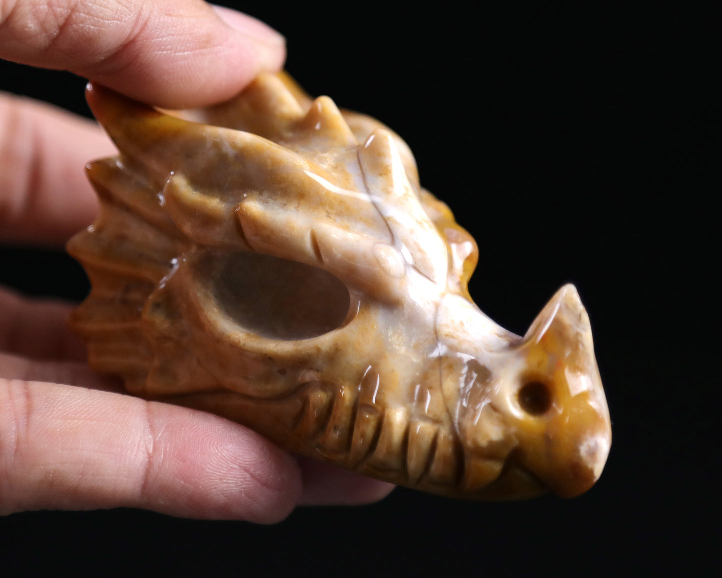 3.2" Chalcedony Hand Carved Crystal Dragon Skull Sculpture Crystallumi