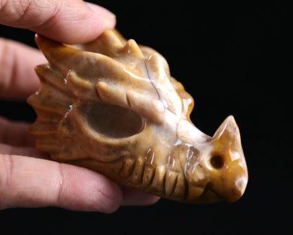 3.2" Chalcedony Hand Carved Crystal Dragon Skull Sculpture Crystallumi