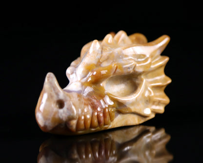 3.2" Chalcedony Hand Carved Crystal Dragon Skull Sculpture Crystallumi