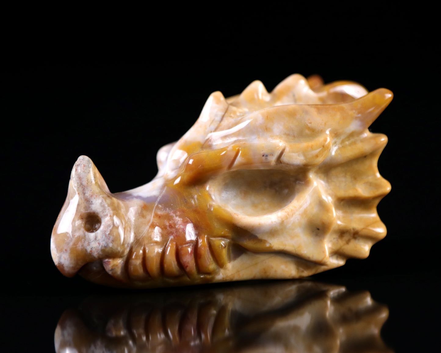 3.2" Chalcedony Hand Carved Crystal Dragon Skull Sculpture Crystallumi