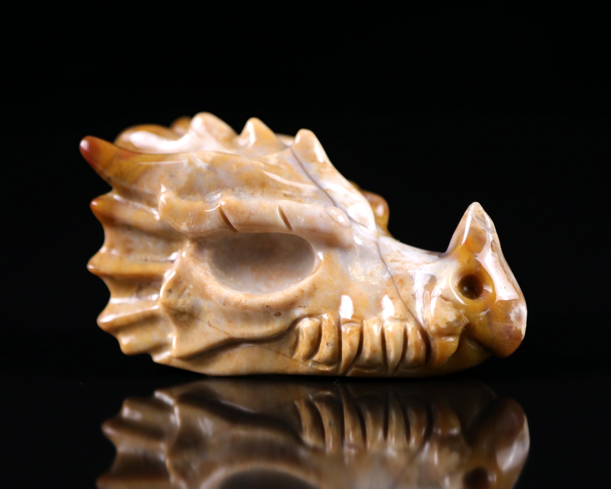 3.2" Chalcedony Hand Carved Crystal Dragon Skull Sculpture Crystallumi