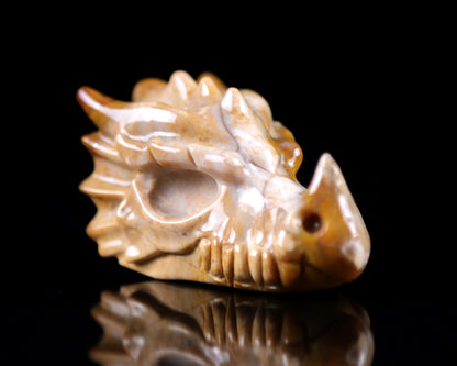 3.2" Chalcedony Hand Carved Crystal Dragon Skull Sculpture Crystallumi