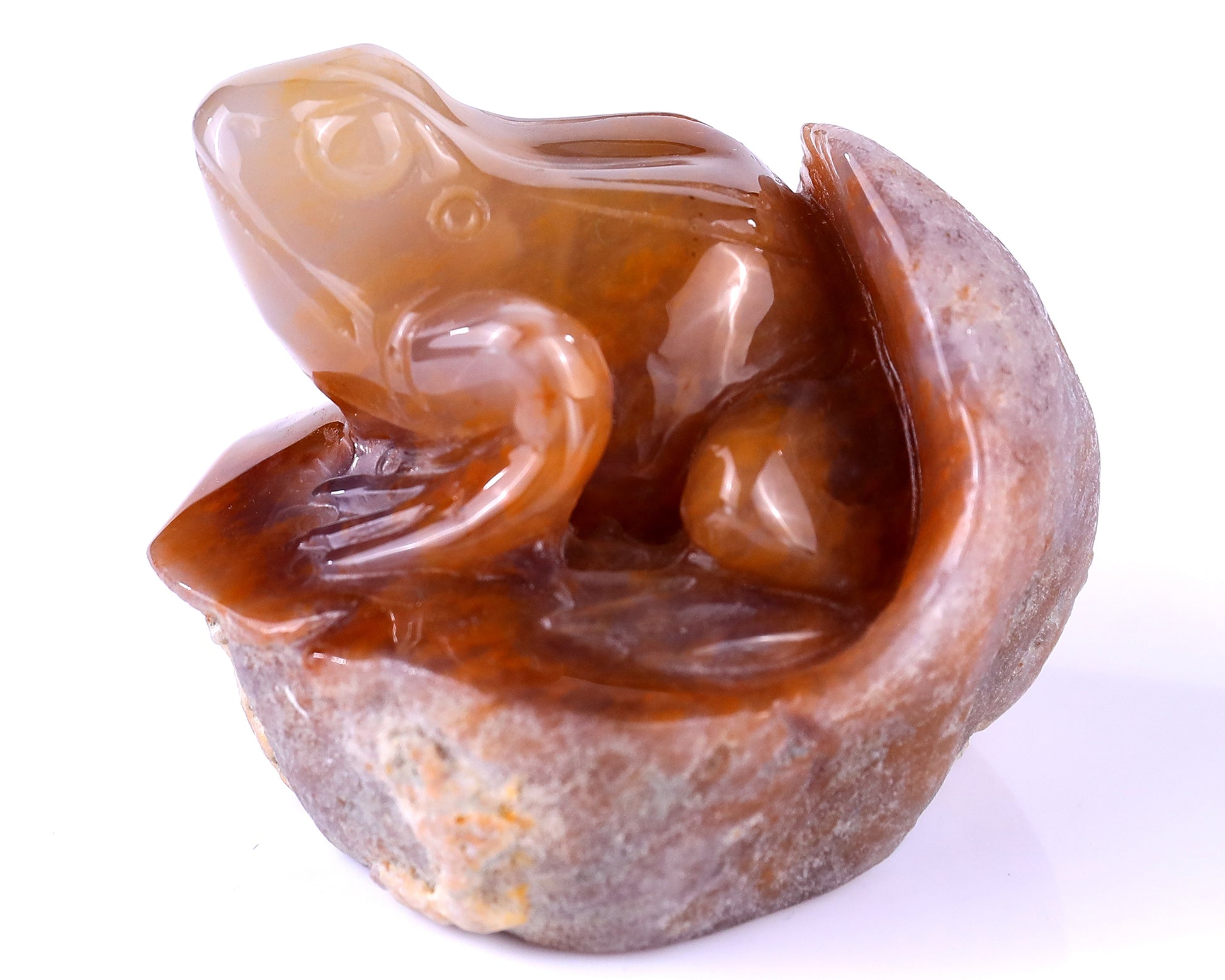 3.2" Chalcedony Hand Carved Crystal Frog Sculpture Crystallumi