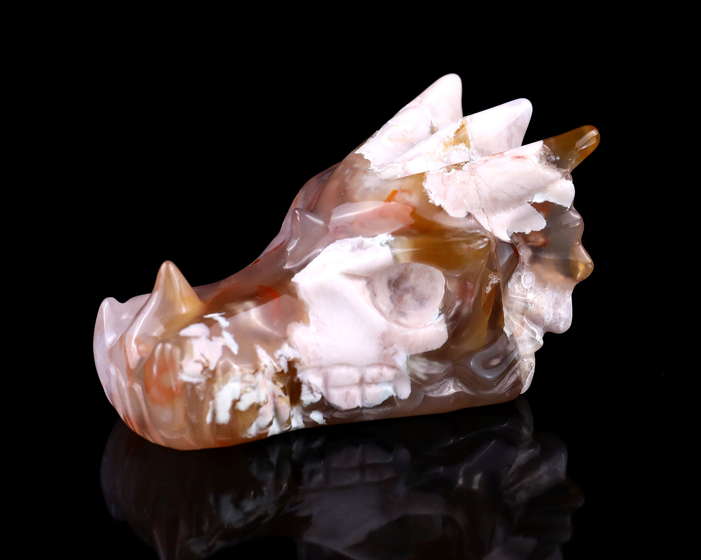 3.2" Sakura Agate Hand Carved Crystal Dragon Skull Sculpture Crystallumi