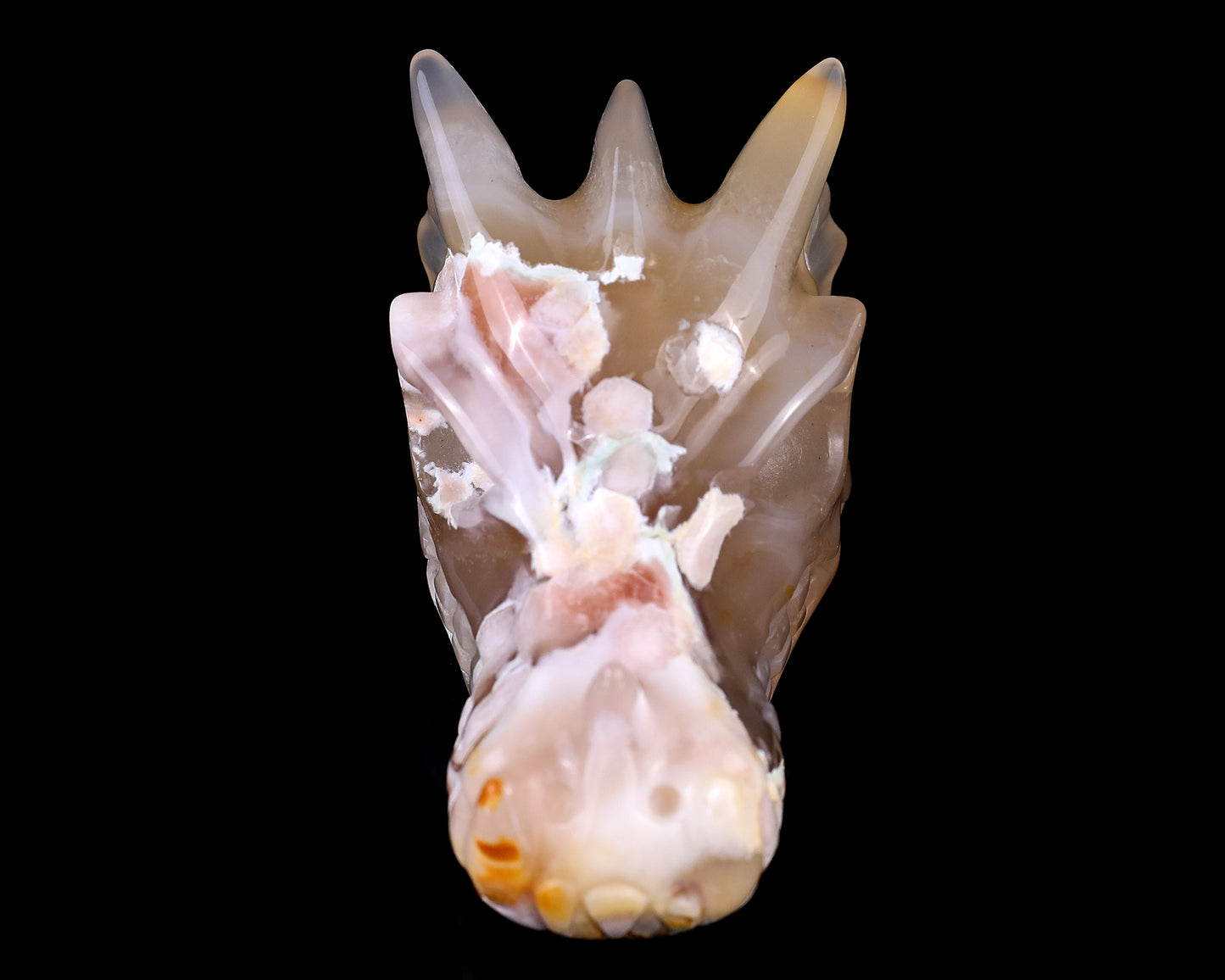 3.2" Sakura Agate Hand Carved Crystal Dragon Skull Sculpture Crystallumi