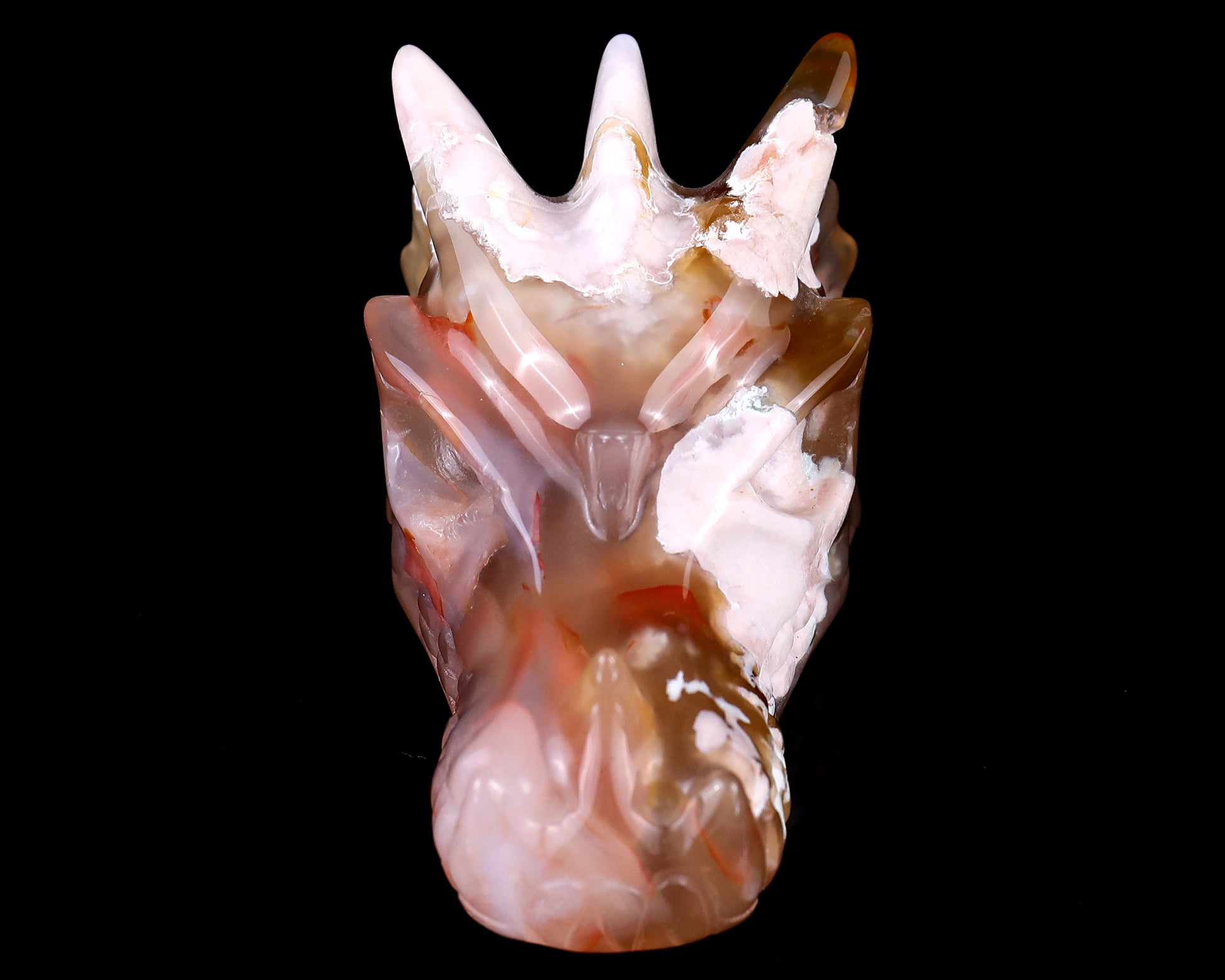 3.2" Sakura Agate Hand Carved Crystal Dragon Skull Sculpture Crystallumi