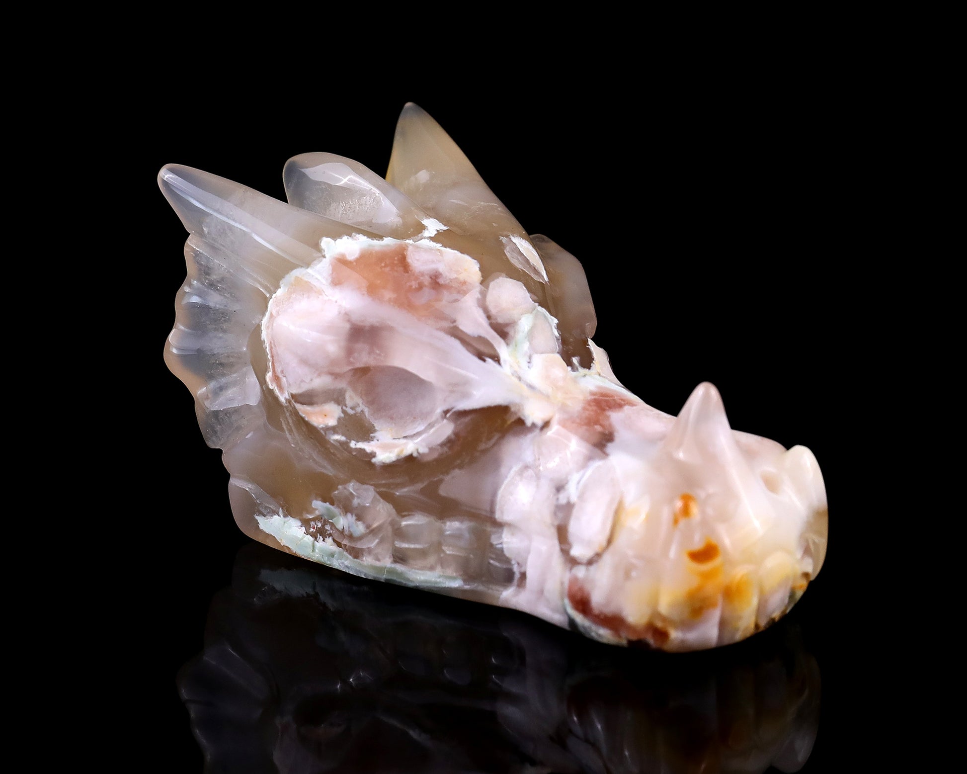 3.2" Sakura Agate Hand Carved Crystal Dragon Skull Sculpture Crystallumi