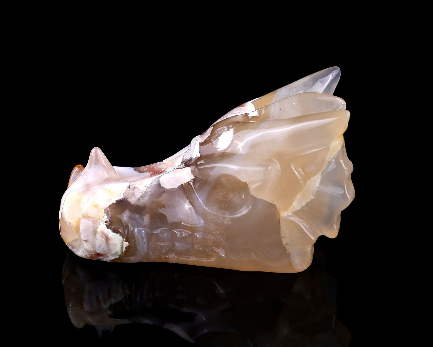 3.2" Sakura Agate Hand Carved Crystal Dragon Skull Sculpture Crystallumi