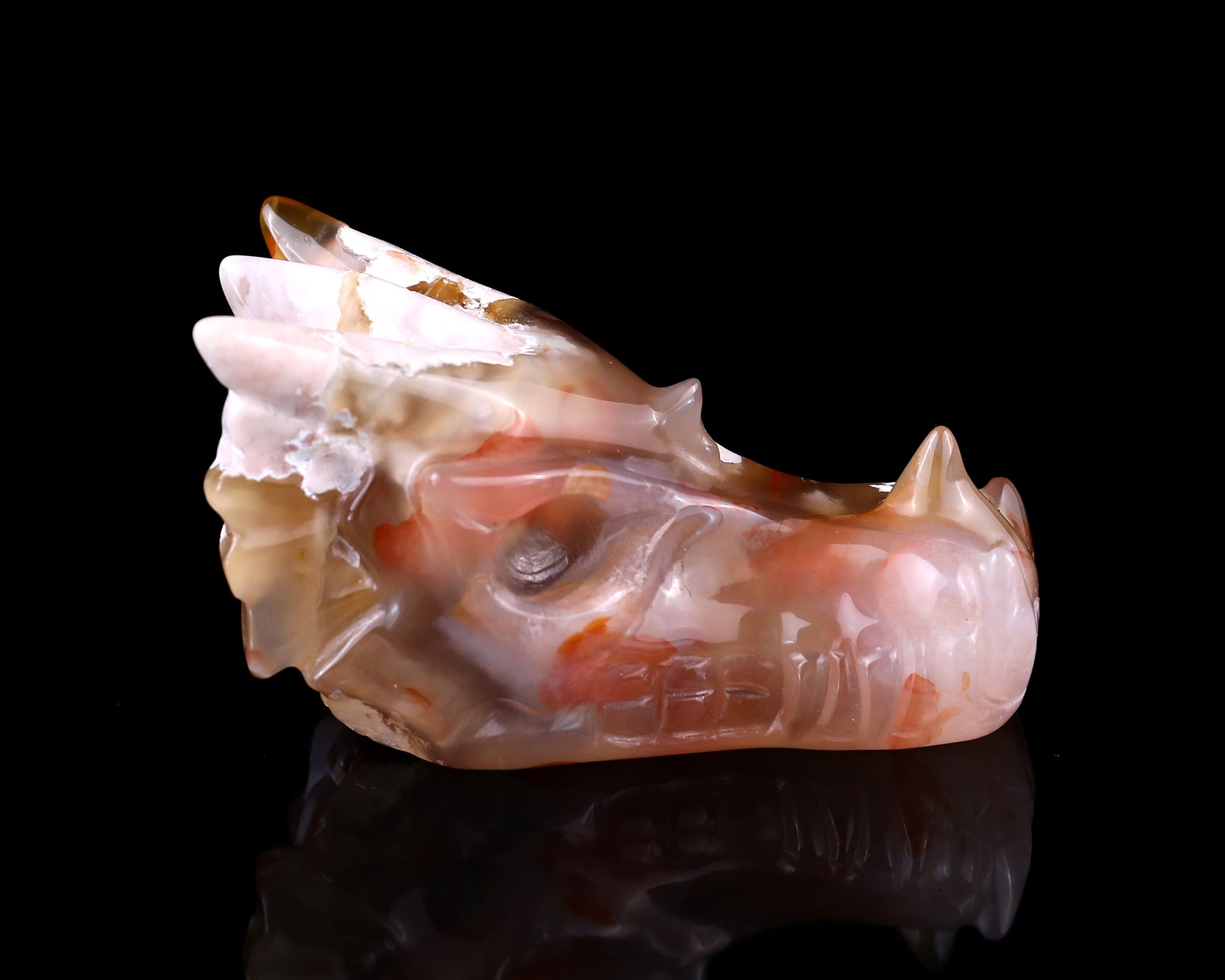 3.2" Sakura Agate Hand Carved Crystal Dragon Skull Sculpture Crystallumi