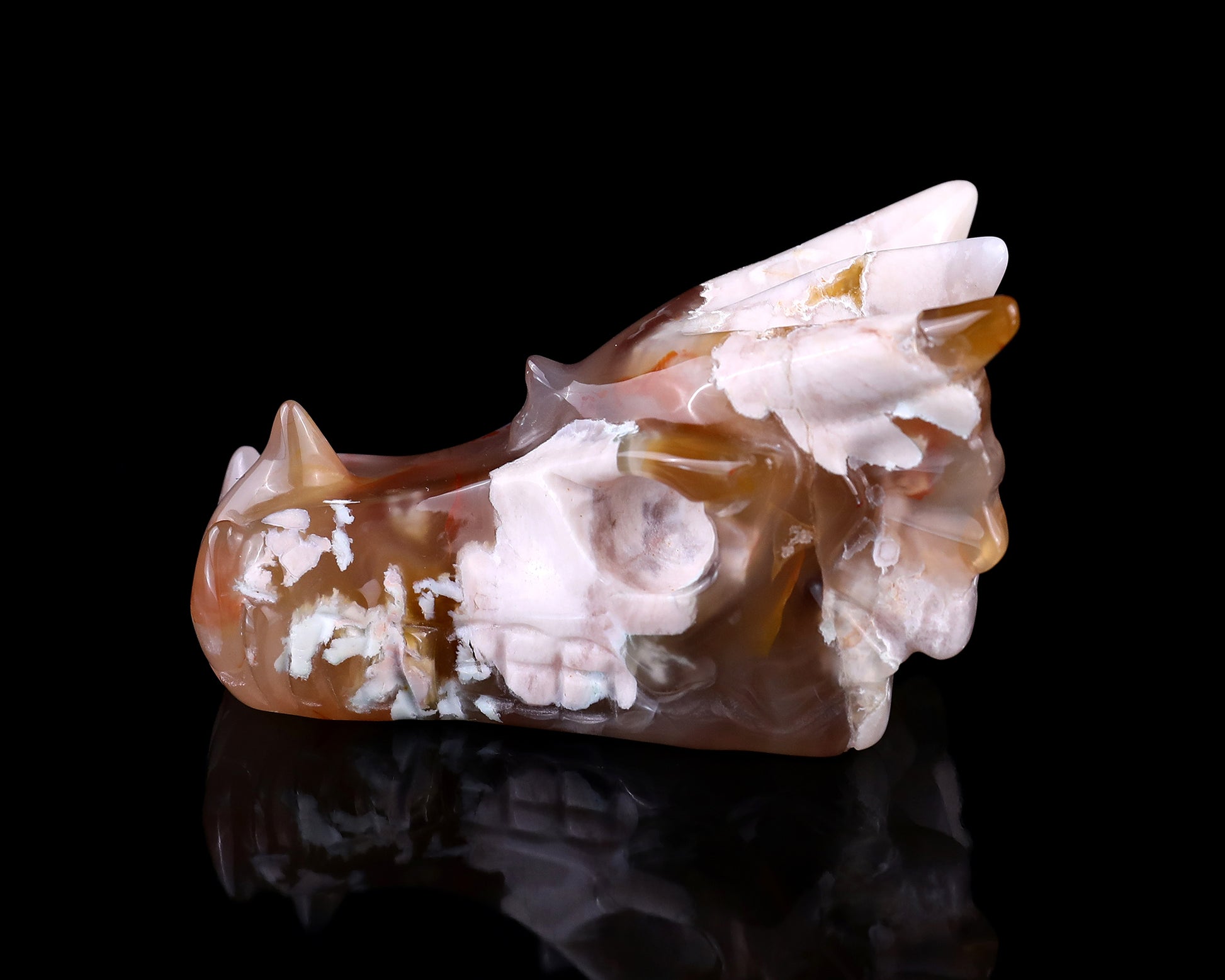 3.2" Sakura Agate Hand Carved Crystal Dragon Skull Sculpture Crystallumi