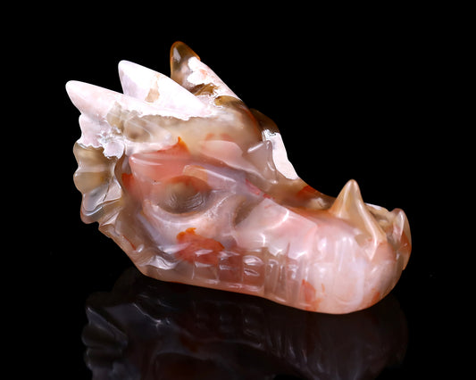 3.2" Sakura Agate Hand Carved Crystal Dragon Skull Sculpture Crystallumi