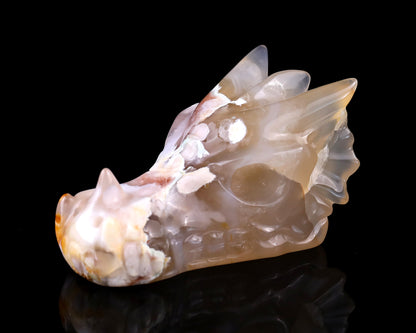 3.2" Sakura Agate Hand Carved Crystal Dragon Skull Sculpture Crystallumi