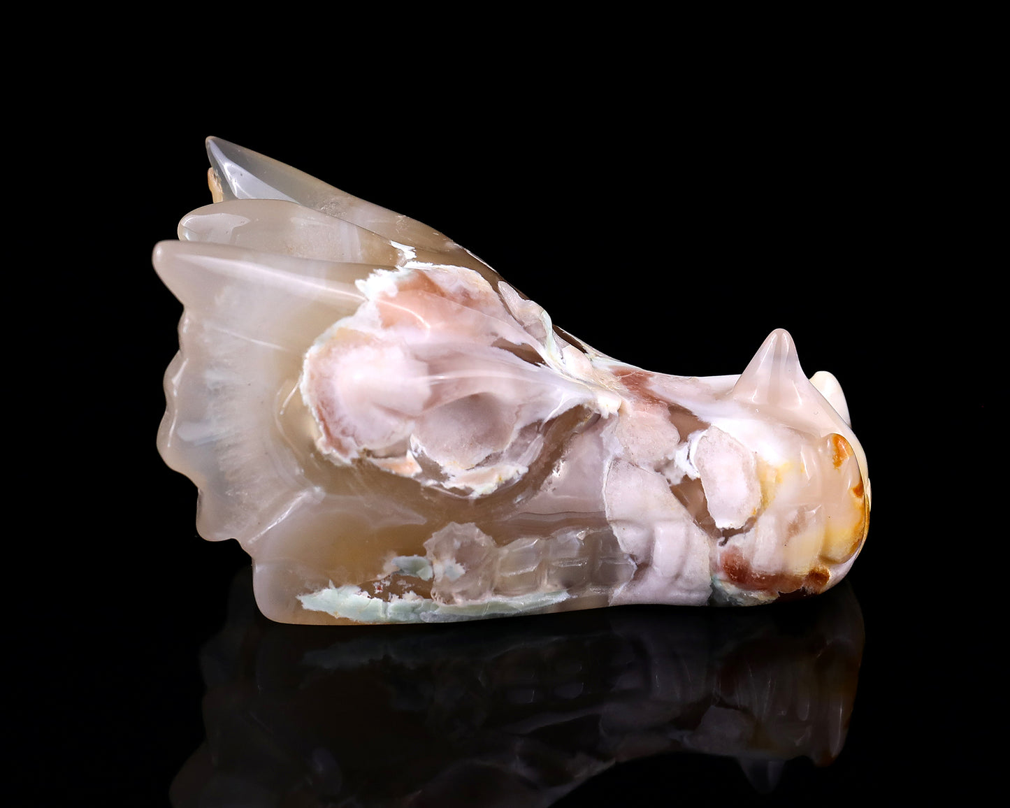 3.2" Sakura Agate Hand Carved Crystal Dragon Skull Sculpture Crystallumi