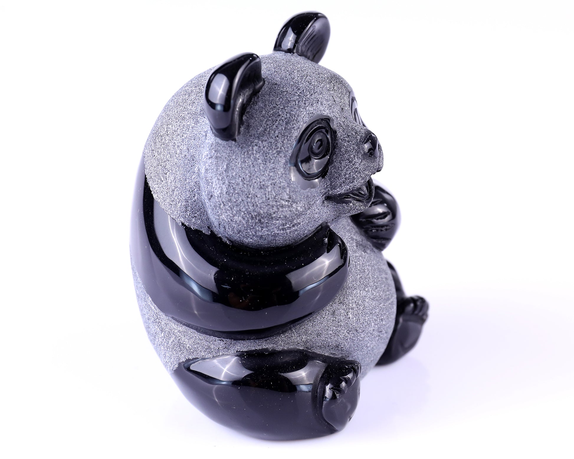 3.3" Black Obsidian Hand Carved Crystal Panda Sculpture Crystallumi