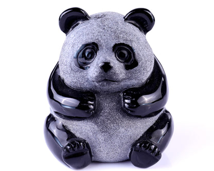 3.3" Black Obsidian Hand Carved Crystal Panda Sculpture Crystallumi