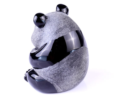 3.3" Black Obsidian Hand Carved Crystal Panda Sculpture Crystallumi