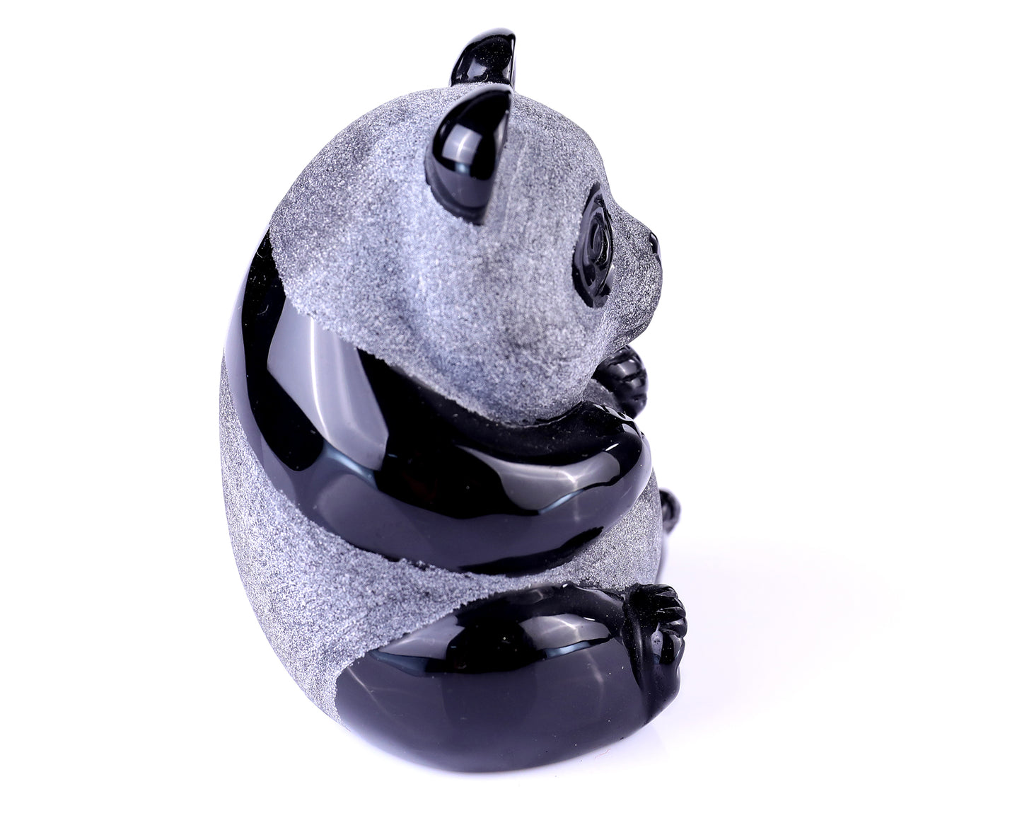 3.3" Black Obsidian Hand Carved Crystal Panda Sculpture Crystallumi