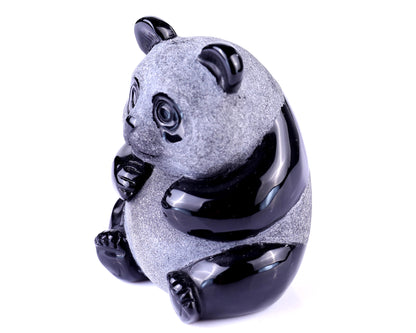 3.3" Black Obsidian Hand Carved Crystal Panda Sculpture Crystallumi