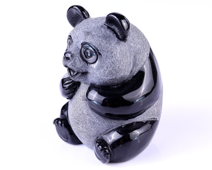 3.3" Black Obsidian Hand Carved Crystal Panda Sculpture Crystallumi