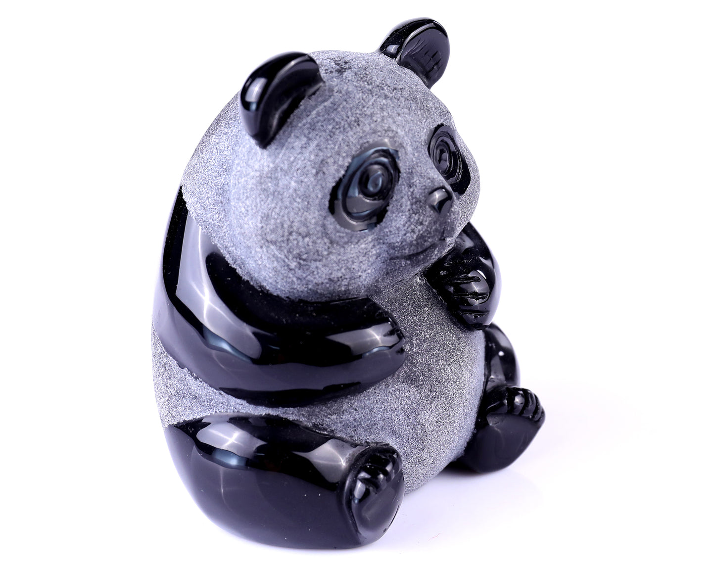 3.3" Black Obsidian Hand Carved Crystal Panda Sculpture Crystallumi