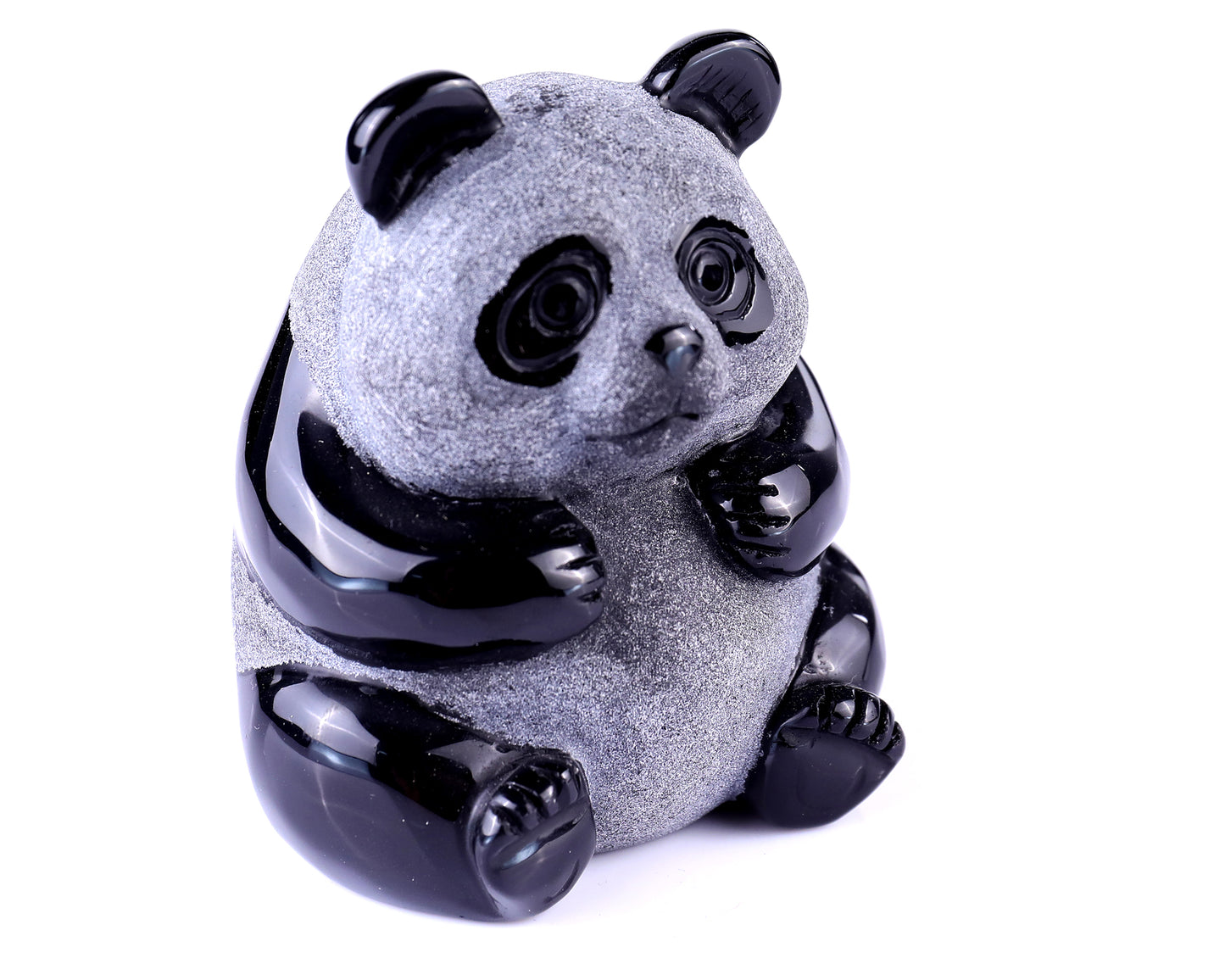 3.3" Black Obsidian Hand Carved Crystal Panda Sculpture Crystallumi