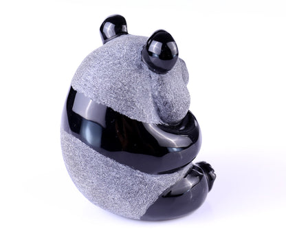 3.3" Black Obsidian Hand Carved Crystal Panda Sculpture Crystallumi