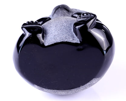 3.3" Black Obsidian Hand Carved Crystal Panda Sculpture Crystallumi