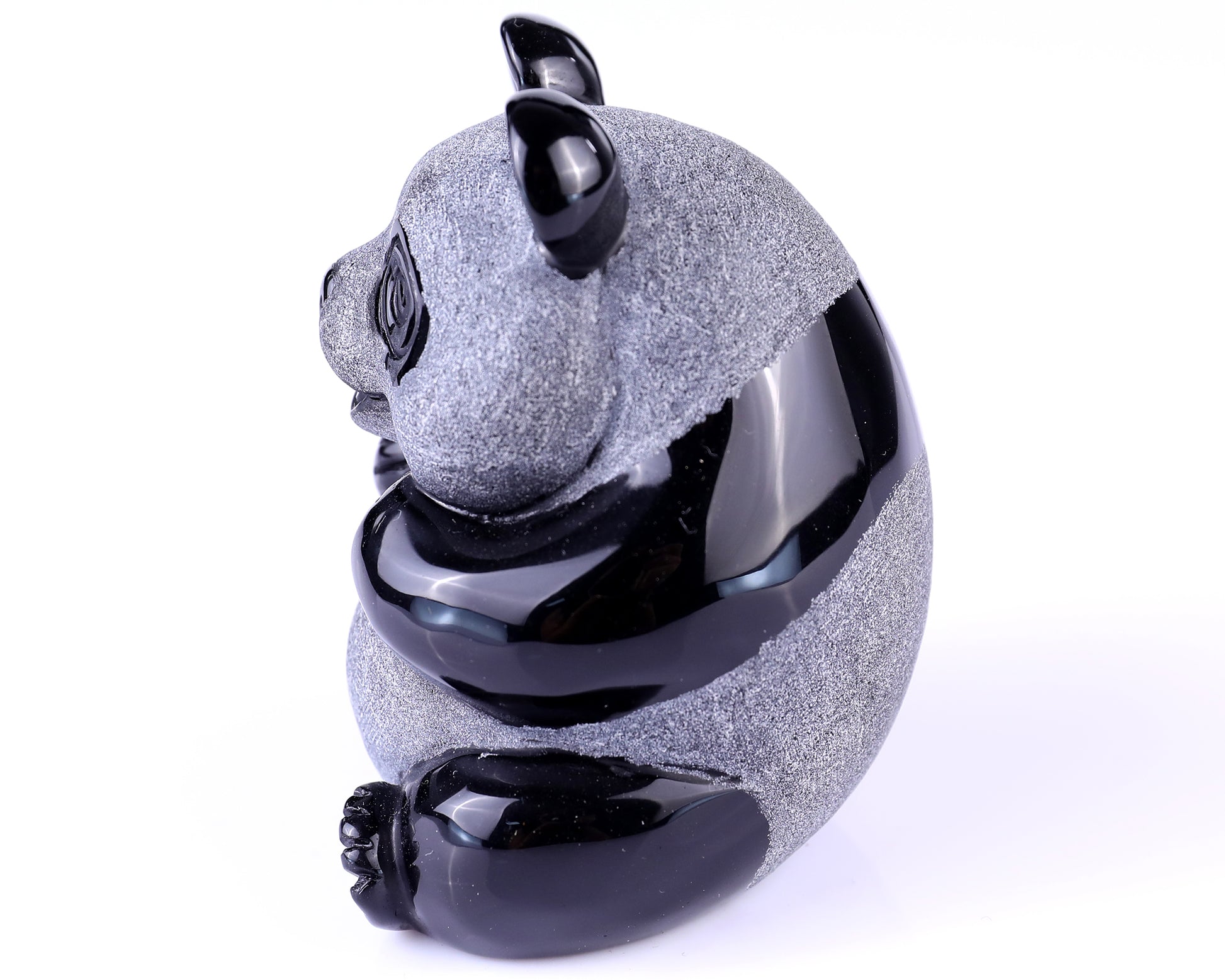 3.3" Black Obsidian Hand Carved Crystal Panda Sculpture Crystallumi