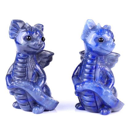 3.3" Blue Aventurine Hand Carved Crystal Cute Baby Dragon Sculpture Crystallumi