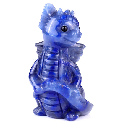 3.3" Blue Aventurine Hand Carved Crystal Cute Baby Dragon Sculpture Crystallumi