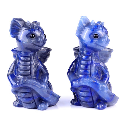 3.3" Blue Aventurine Hand Carved Crystal Cute Baby Dragon Sculpture Crystallumi