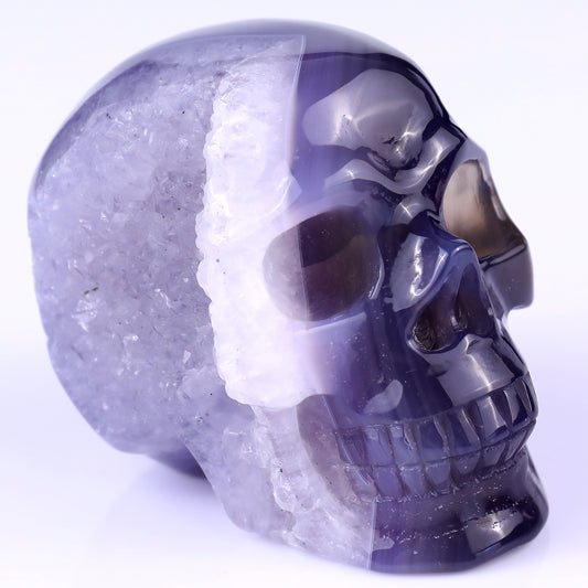 3.3" Geode Agate Hand Carved Crystal Geode Skull Sculpture Crystallumi