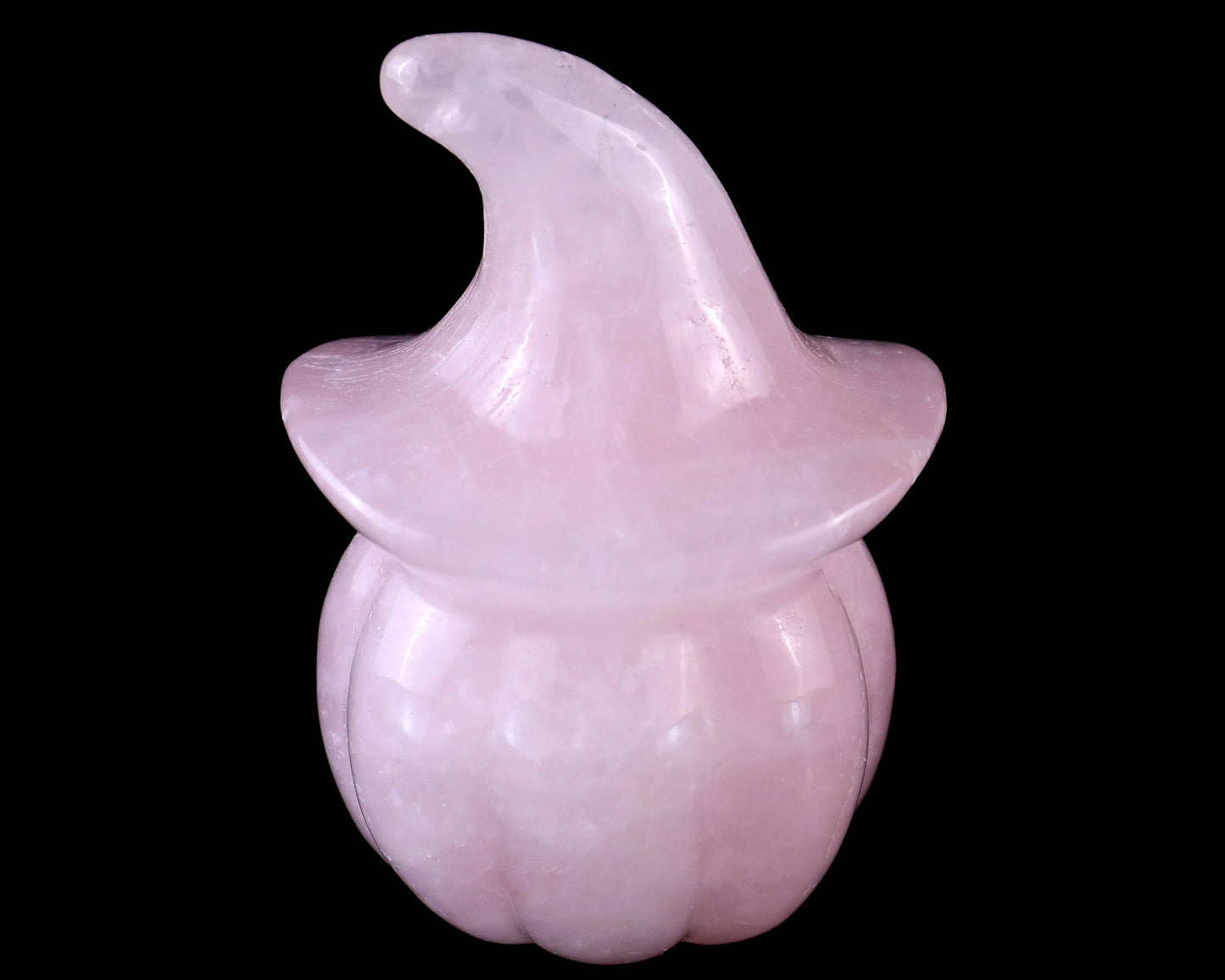 3.3” Natural Rose Quartz Hand Carved Crystal Wizard Pumpkin Sculpture, Halloween Gift Crystallumi