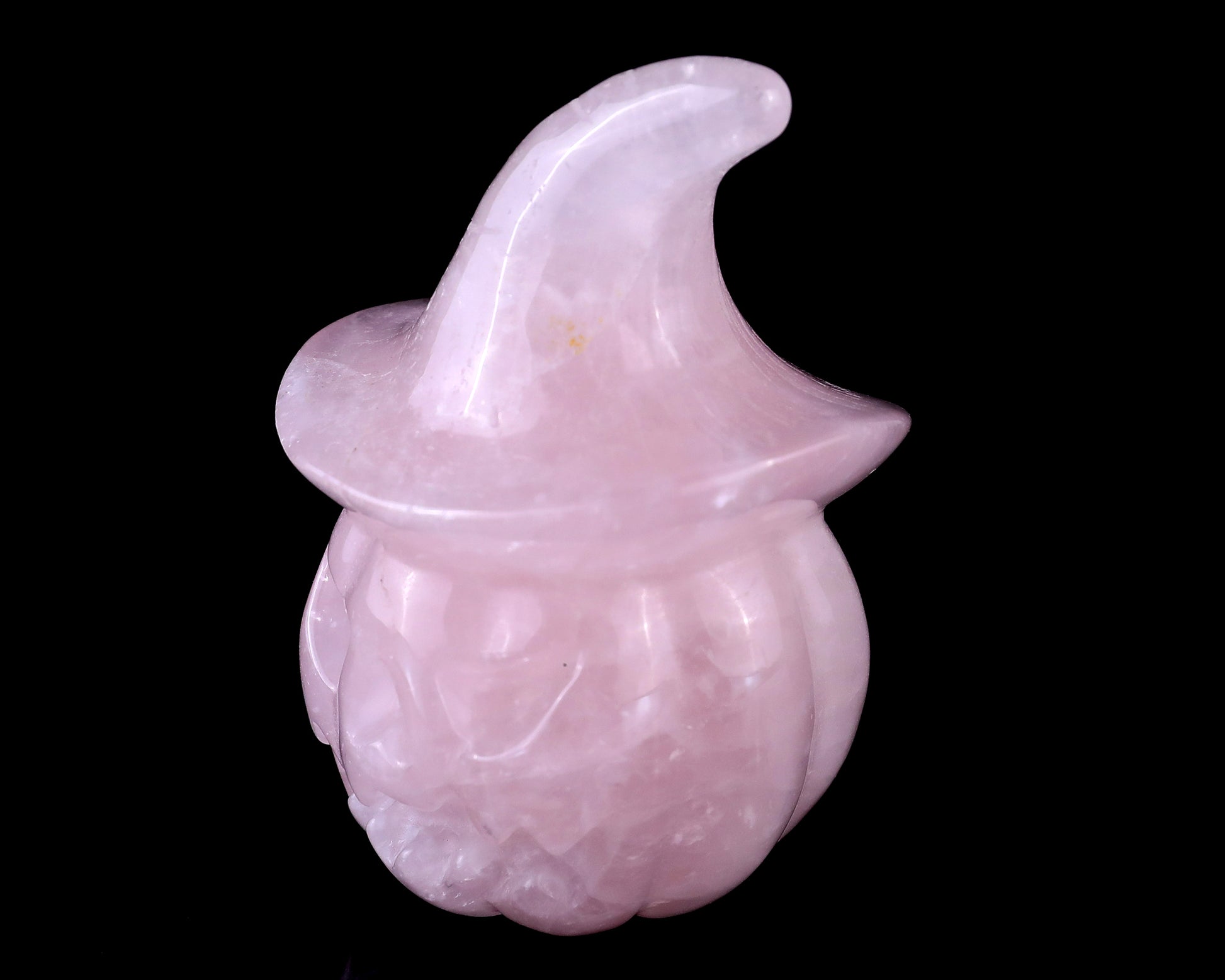 3.3” Natural Rose Quartz Hand Carved Crystal Wizard Pumpkin Sculpture, Halloween Gift Crystallumi